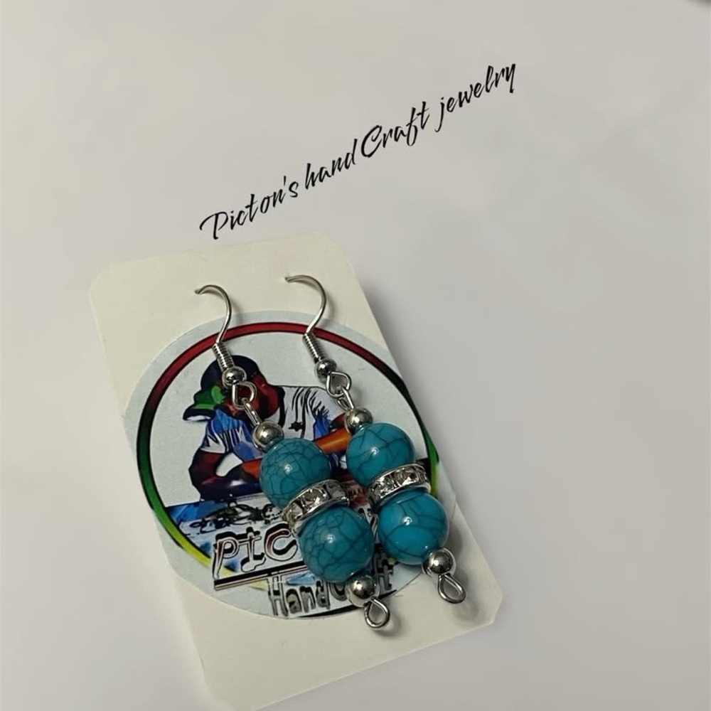 Blue and Silver Dangle Earrings with Turquoise Beads